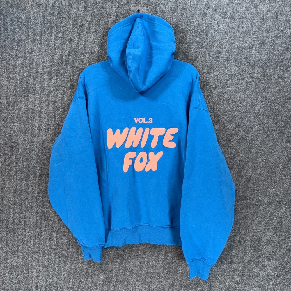 White Fox Offstage Zip Front Hoodie Women S/M Blue Oversized Logo NEW